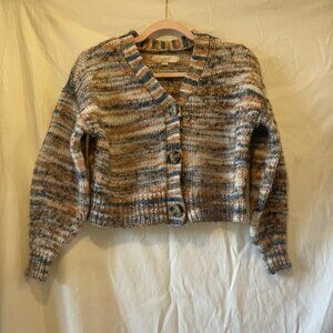LOFT Autumn Spacedye V-Neck Button UpSweater Wool Blend Striped Cardigan Sz S